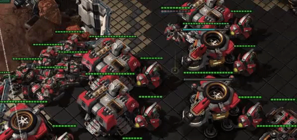 AlphaStar traps its own Siege Tanks in its own base due to poor building placement.